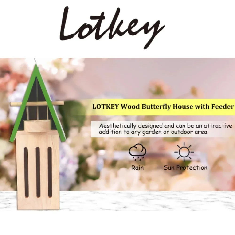 Wooden Butterfly House w/ Feeder - Wildlife World Butterfly Shelter Hotel